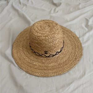 Anthropologie Tan Raffia Sunhat with Black Stitching